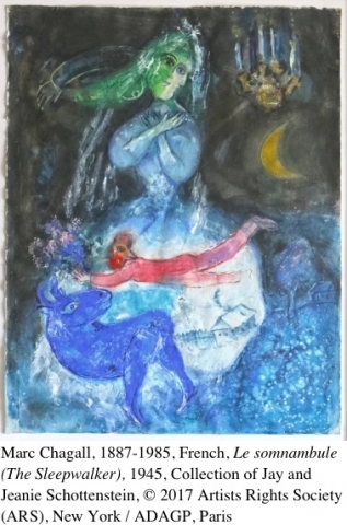 La Somnambule, 1945, by Marc Chagall, Collection of Jay and Jeanie Schottenstein, © 2017 Artists Rights Society (ARS), New York / ADAGP, Paris
