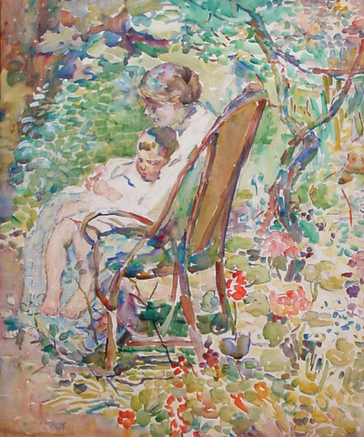 Alice Schille, Mother and Child in a Garden, France, c. 1911-12. Collection of Ann and Tom Hoaglin
