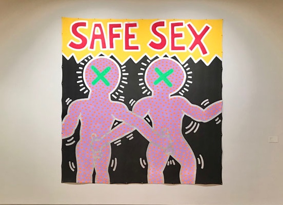 Keith Haring, Safe Sex, 1985, acrylic on canvas tarp, 120 × 118