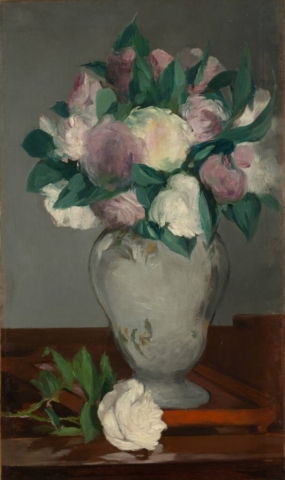 Édouard Manet (French, 1832–1883), Peonies, 1864–65. Oil on canvas, 23 3/8 × 13 7⁄8 in. The Metropolitan Museum of Art, Bequest of Joan Whitney Payson, 1975, 1976.201.16.