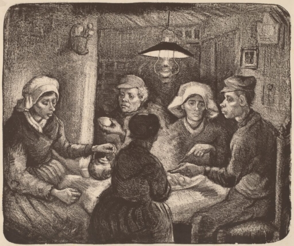 Vincent van Gogh (Dutch, 1853–1890), The Potato Eaters, 1885. Lithograph in dark brown, 10 3/8 × 12 7/16 in. Museo Nacional Thyssen-Bornemisza, Madrid, Inv. no. 558 (1975.9)