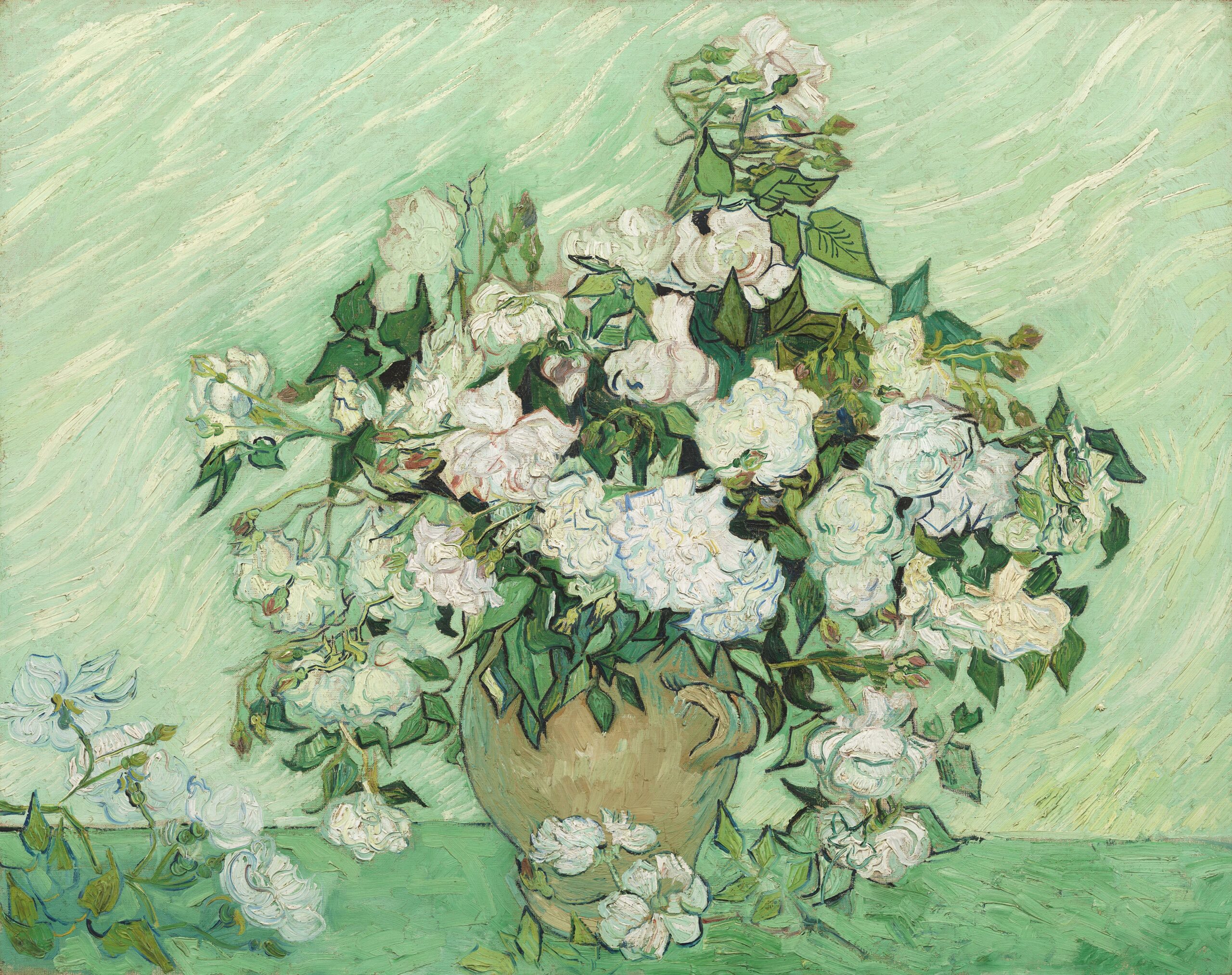 Vincent van Gogh (Dutch, 1853–1890), Roses, 1890. Oil on canvas, 27 15/16 × 35 7/16 in. National Gallery of Art, Washington, DC, gift of Pamela Harriman in memory of W. Averell Harriman, 1991.67.1.