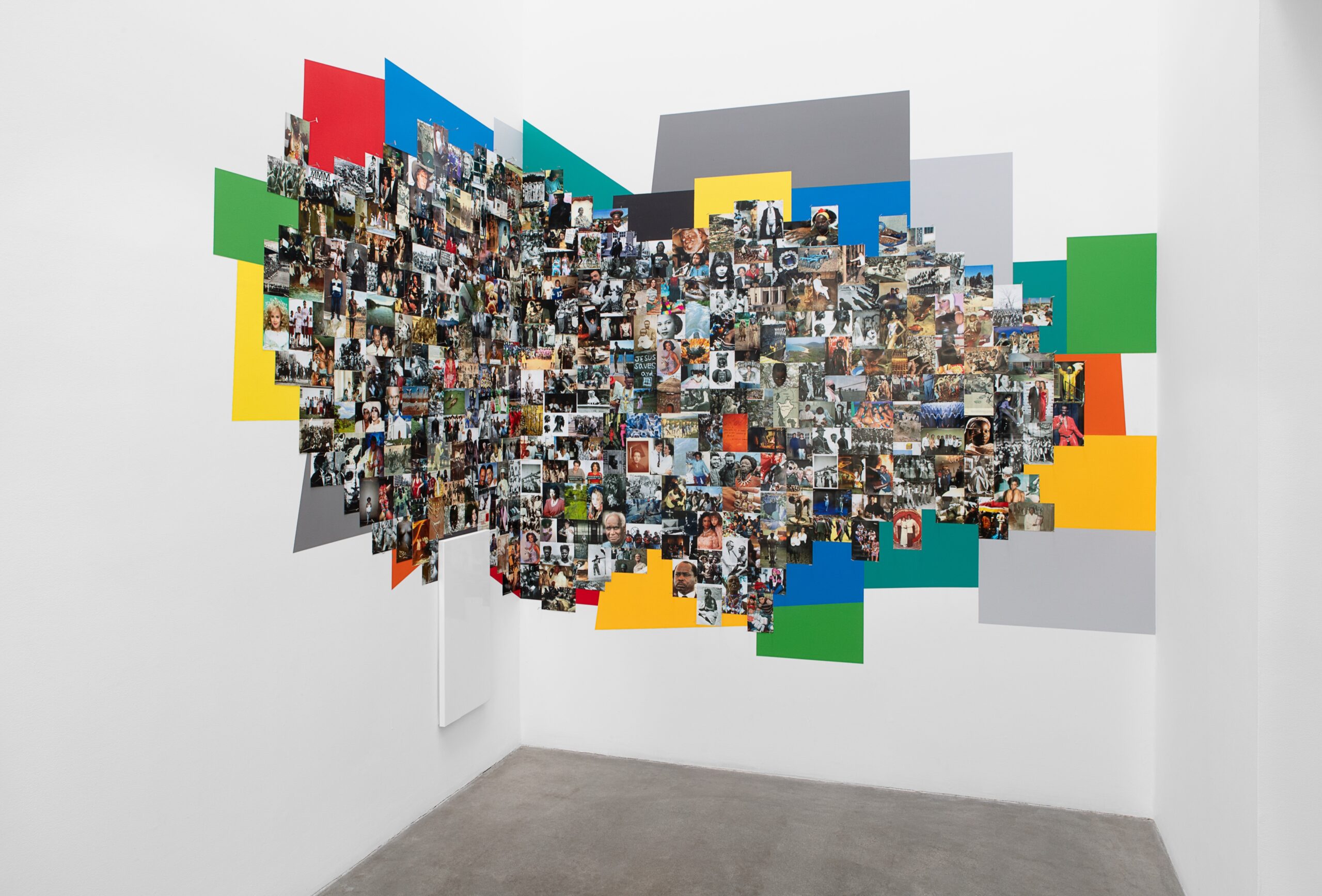 Deana Lawson, Assemblage, 2010- Present, Drugstore photographs and specimen pins variable, Courtesy the artist and David Kordansky, Los Angeles, CA