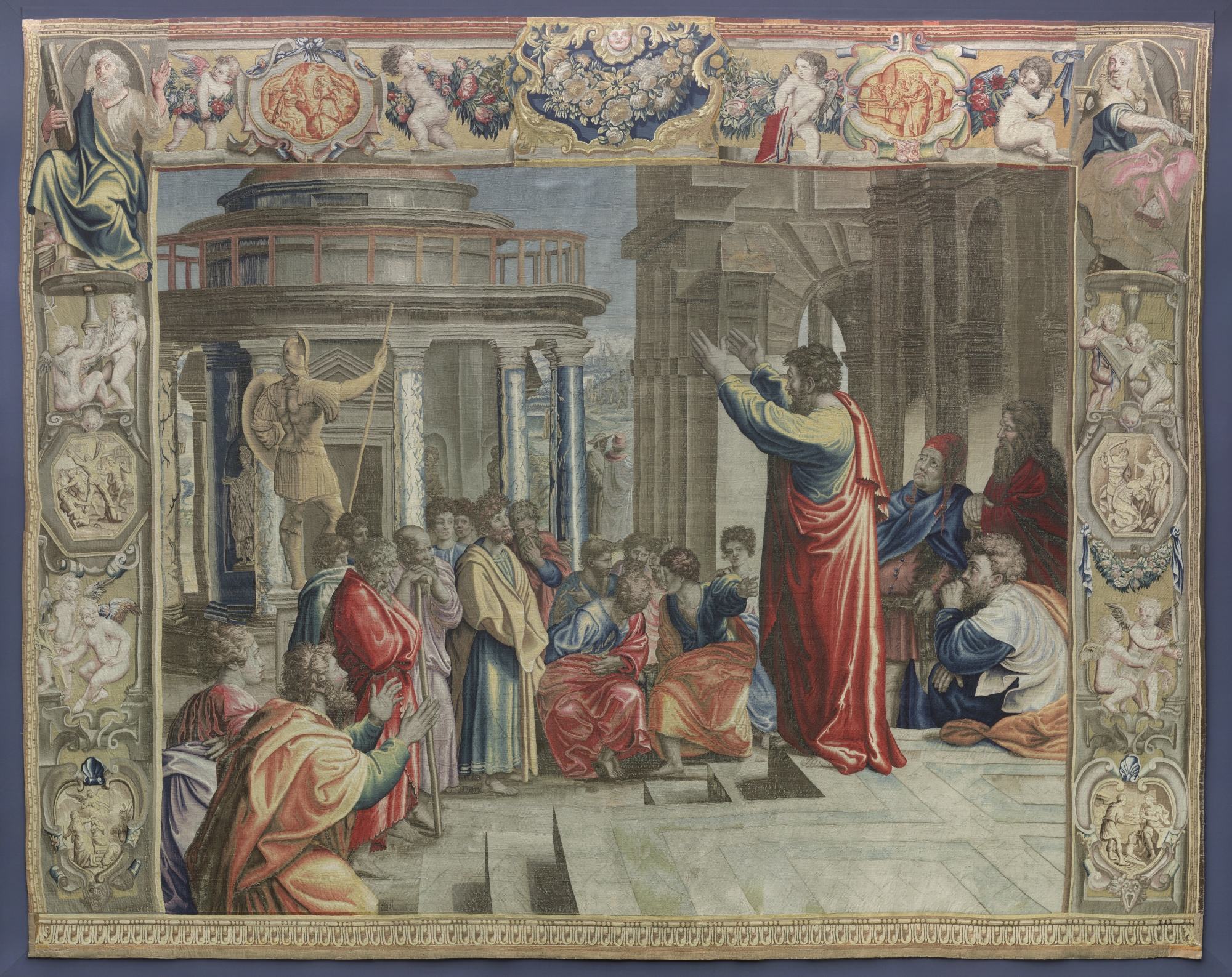 Mortlake manufactory (after designs by Raphael), St. Paul Preaching at Athens, After 1625. Tapestry. Staatliche Kunstsammlungen Dresden, Gemäldegalerie Alte Meister