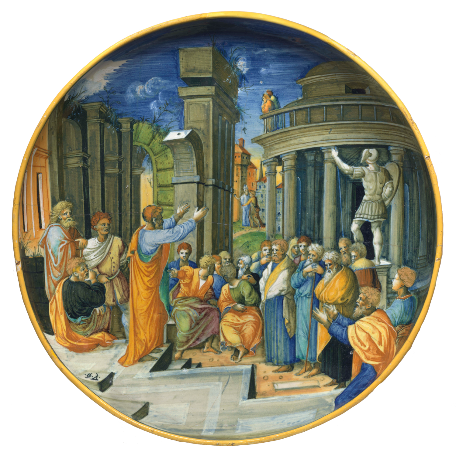Workshop of Guido Durantino (probably by Orazio Fontana), Plate with Saint Paul Preaching at Athens, c. 1535. Maiolica. National Gallery of Art, Washington, Cocoran Collection (William A. Clark Collection), 2014.136.326