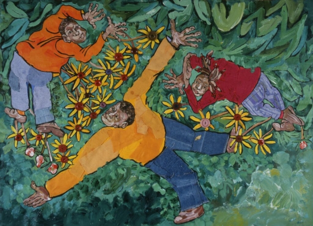 Aminah Brenda Lynn Robinson , To Be A Drum [Daddy Wes, Mat, and Marth Lying in the Grass], 1998. Mixed Media, Gift of the Artist
