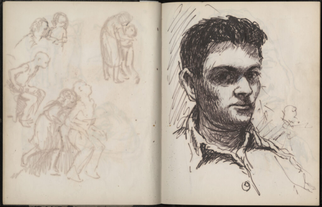 Maurice Sendak, Self-Portrait, 1950, ink on paper, 10 ¾ x 16 ½” © The Maurice Sendak Foundation