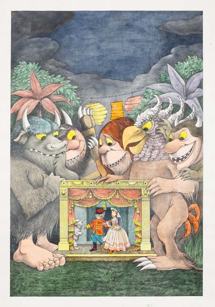 Maurice Sendak, Design for the Poster of Where the Wild Things Are and Higglety Pigglety Pop! Opera, Glyndebourne Production, 1985, watercolor on paper, 33 ½ x 23 ½” © The Maurice Sendak Foundation