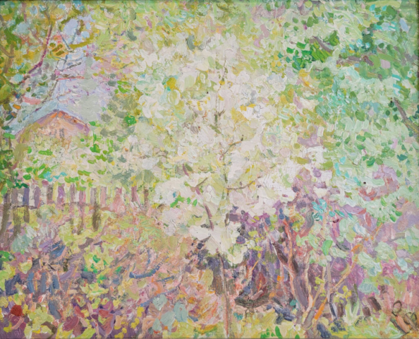 Elena Nilovna Yablonskaya, Flowering Time, 1982. Oil on cardboard