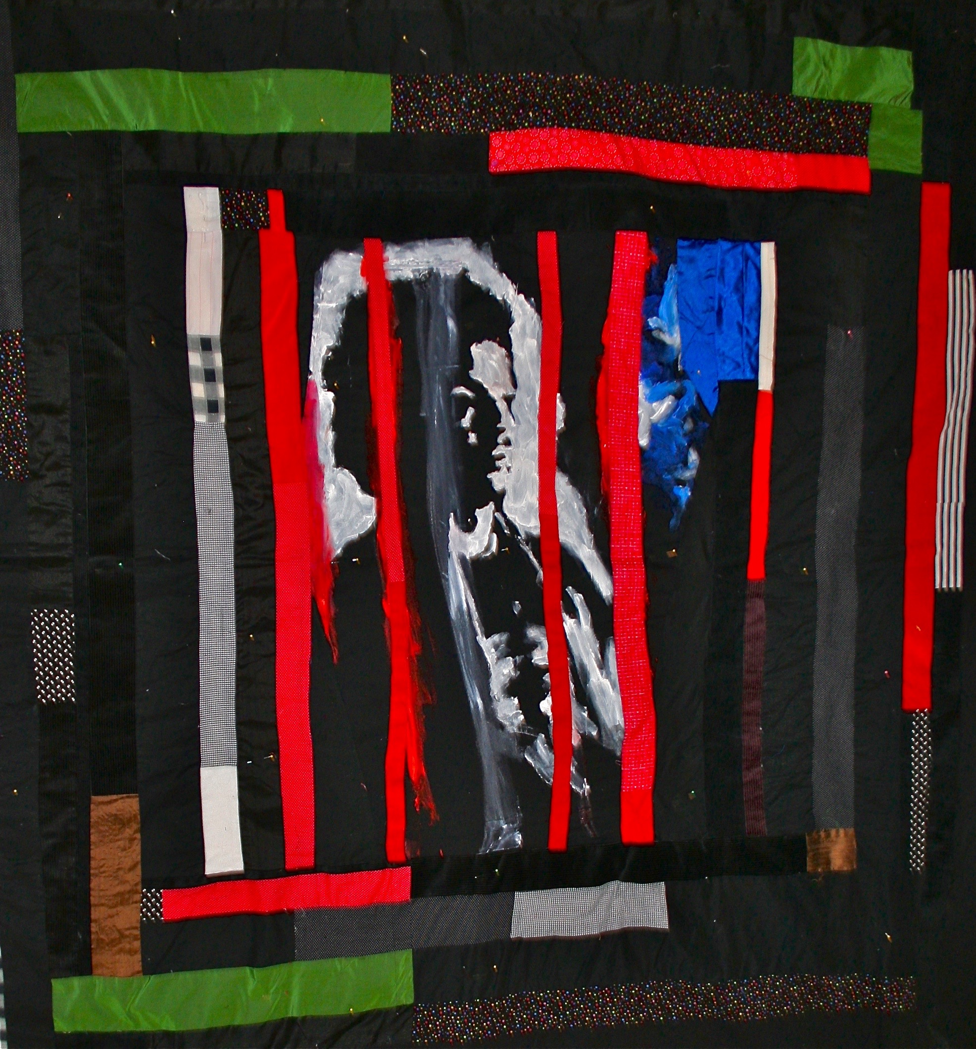 Avis Collins Robinson, Ain’t Nobody Going to Hold Me Down, 2010. Acrylic on multicolored strip quilt, Courtesy of PRM Ancestors LLC