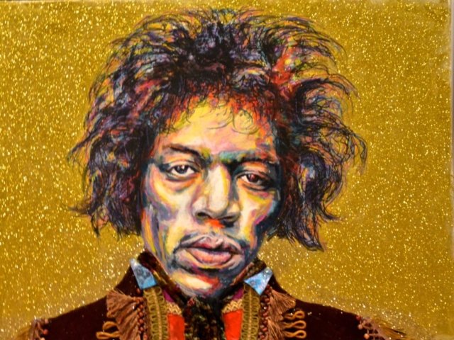 Avis Collins Robinson, Jimi, 2014. Mixed media acrylic on canvas, Courtesy of PRM Ancestors LLC