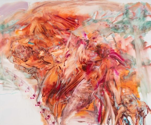 Kylie Manning, Hold on Tight, 2021. Oil on linen. 60 x 72 inches. Courtesy of Kylie Manning and Pace Gallery, New York