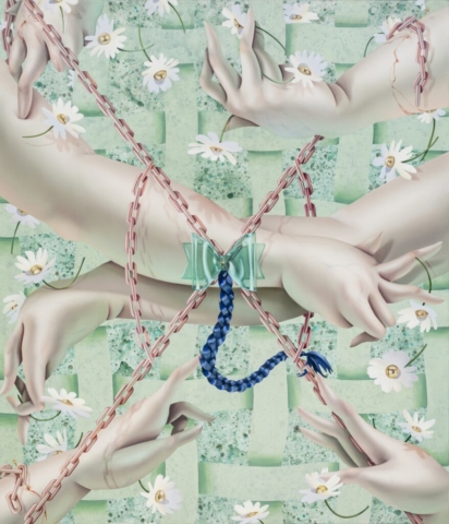 Sarah Slappey, Daisy Chain, 2021. Oil and acrylic on canvas. 72 x 62 inches. Unframed: 72 x 62 x 1 5/8 inches. Courtesy of Sarah Slappey and Sargent’s Daughters, New York