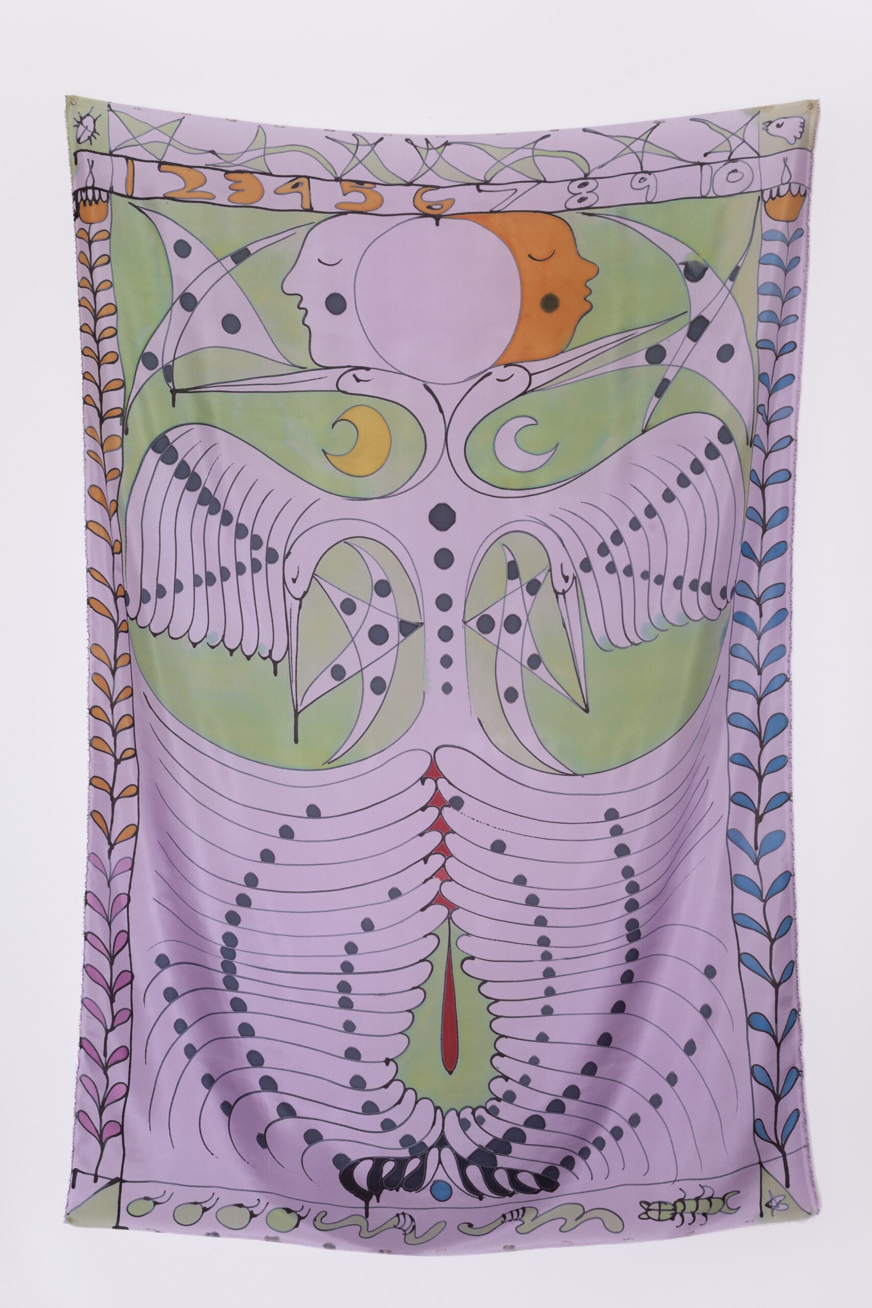 Benedict Scheuer, Meditation on August 10, 2022, 2022. Hand-dyed 8mm Habotai silk. 45 x 69 in. Courtesy of the artist.