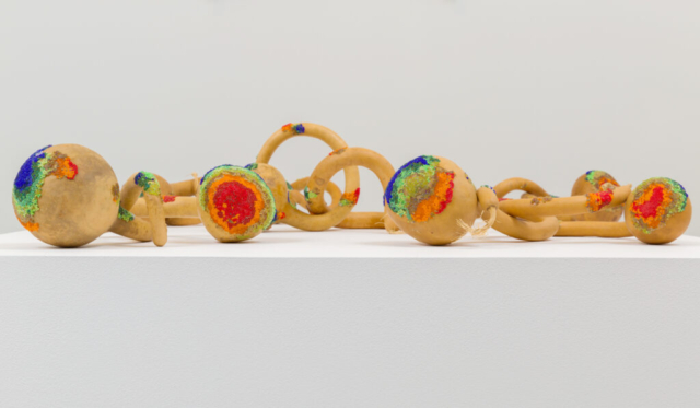 Sarah Rosalena, CMB RGB, 2021. Glass beads, pine sap, tree resin, gourds. Courtesy of the artist, photo by Ian Byers Gamber