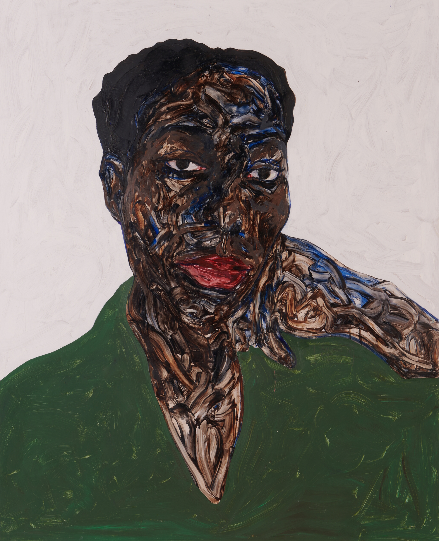 Amoako Boafo, Green Shirt, 2019. Oil on paper. On loan from The Scantland Collection