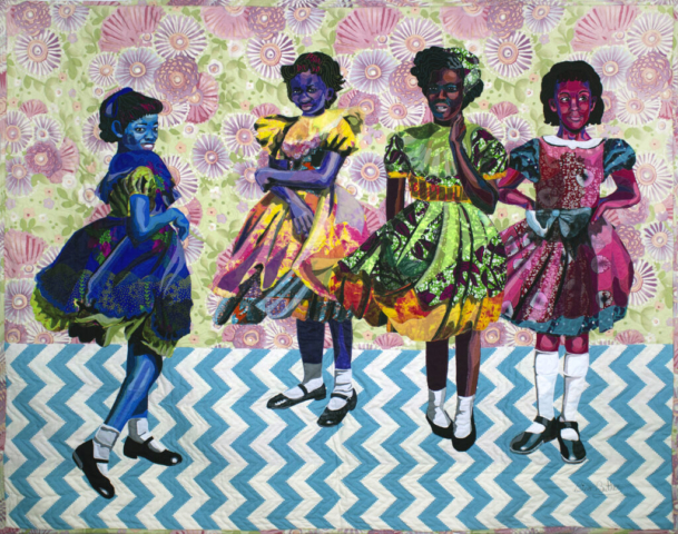 Bisa Butler, Four Little Girls, September 15, 1963, 2018. Cotton, silk, and lace. On loan from the Scantland Collection