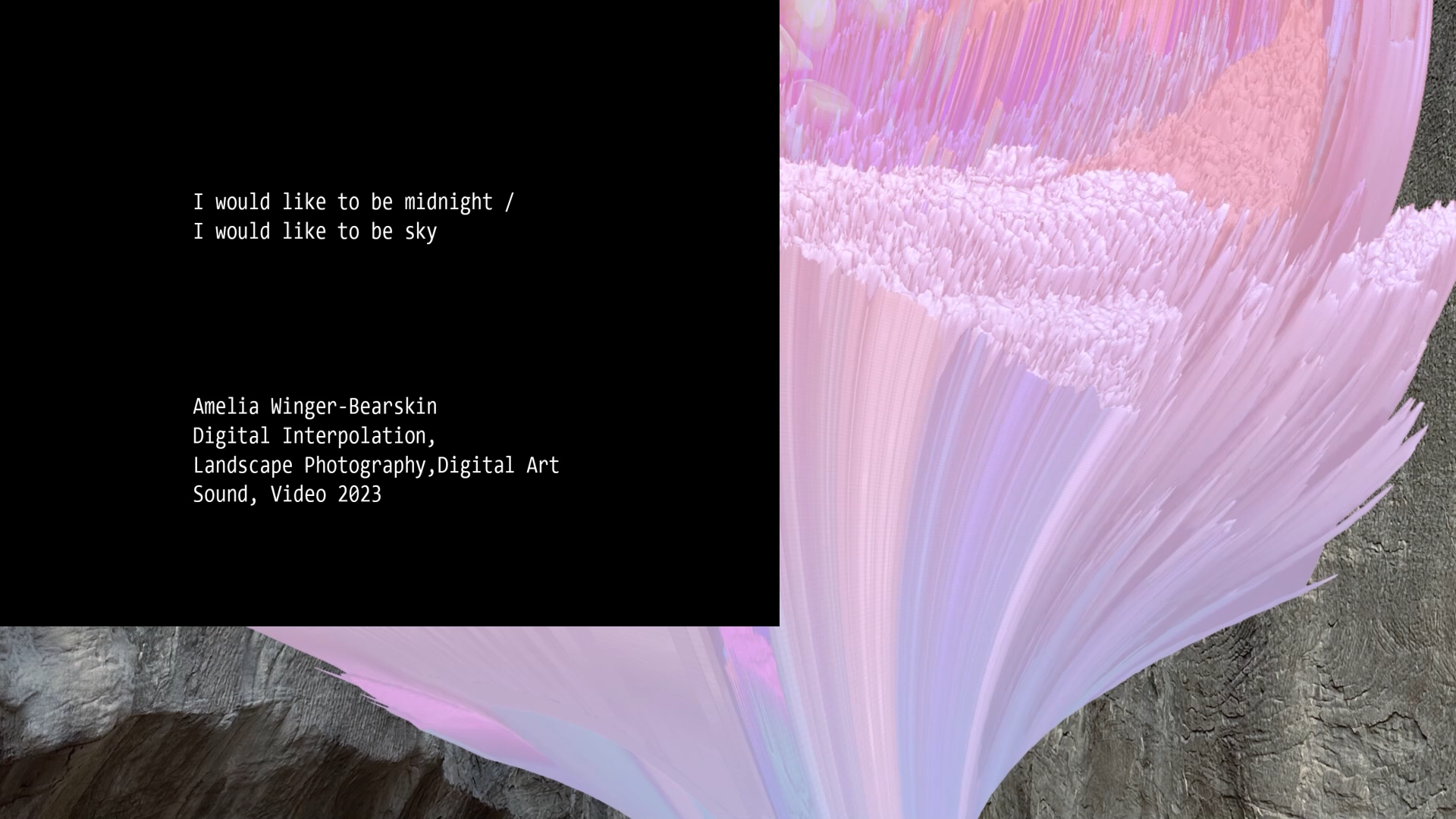 Amelia Winger-Bearskin, I would like to be midnight / I would like to be Sky, 2023. Digital Video, digital interpolation, landscape photography, and sound, 10:27. Courtesy of the artist