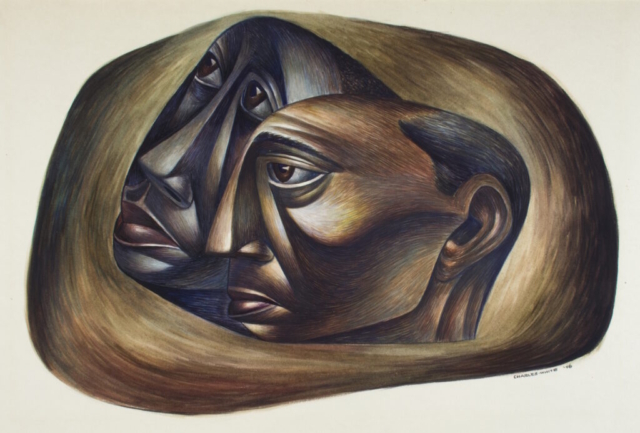 Charles Wilbert White, Two Heads, 1946. Tempera. Museum Purchase, Derby Fund, from the Philip J. and Suzanne Schiller Collection of American Social Commentary Art, 1930–1970