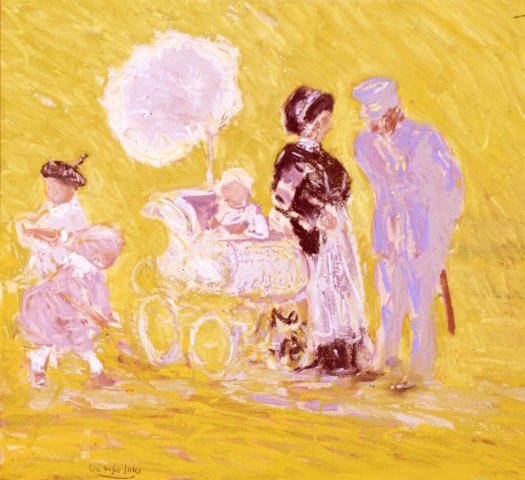 George Luks, Gossip, 1915. Pastel and watercolor on board. Gift of Ferdinand Howald