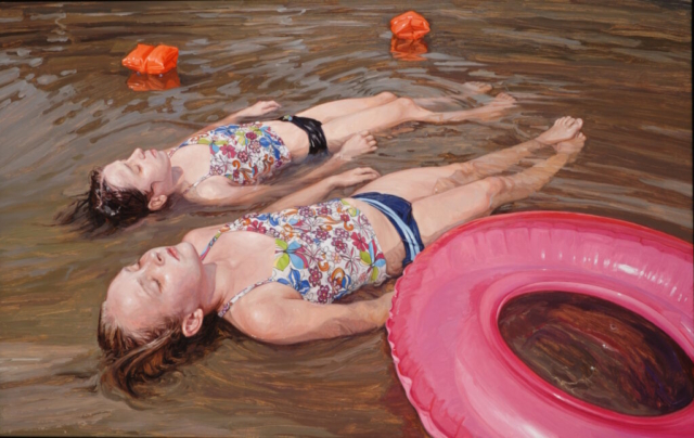 Laura Sanders, Girls and Plastic Floating, 2010. Oil on canvas. Museum Puchase, Howald Fund