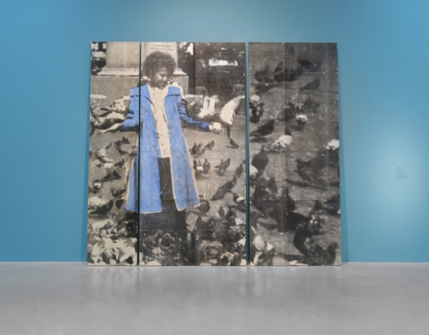 Sandra Brewster, Feeding Trafalgar Square, 2021. Photo-transfer on wood. Art Gallery of Ontario. Commission, with funds from the Women's Art Initiative, 2021. © Sandra Brewster. Photo AGO. 2021/71