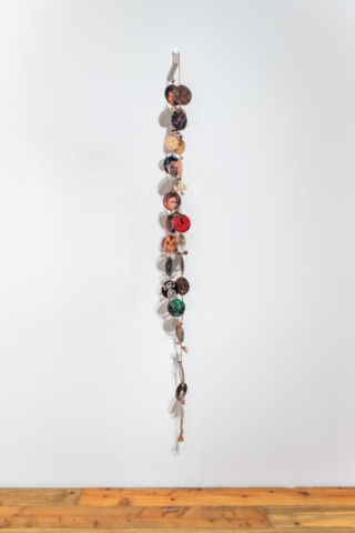 Senga Nengudi, Chain Mail, 2001. Cut-and-pasted printed paper and nylon stockings. Collection Maren Hassinger. Photo: Mario Gallucci.