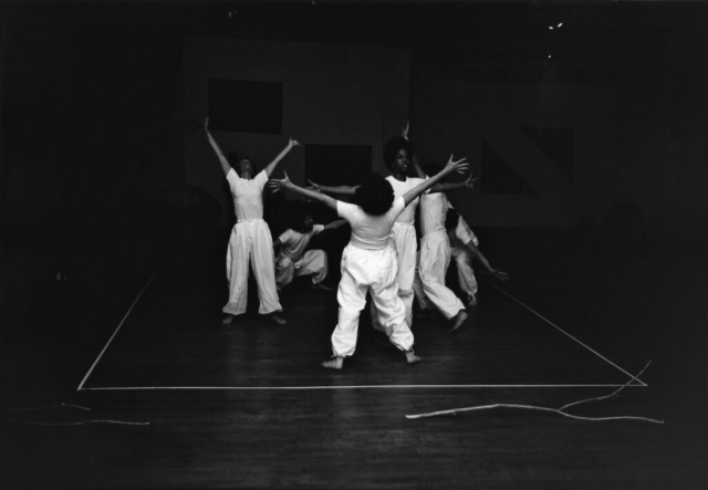 Maren Hassinger, Ten Minutes, 1977. Performed by Senga Nengudi, Elaine Dalton, Peter Hassinger, Donna Holder, and friends at Studio Z, Los Angeles, April 10, 1977. Photo: RoHo. Courtesy the artist and Susan Inglett Gallery, New York.