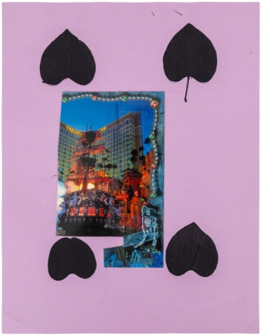 Maren Hassinger, 4 of Spades from the series Las Vegas Ikebana, December 2000, 2000. Cut-and-pasted postcard on photocopy. Courtesy the artist and Susan Inglett Gallery, New York.